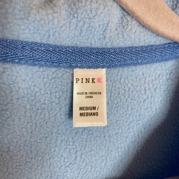 Vintage Blue Lightweight Fleece Long Robe Sz M Embroidered Pockets Snap Unworn - Picture 6 of 9